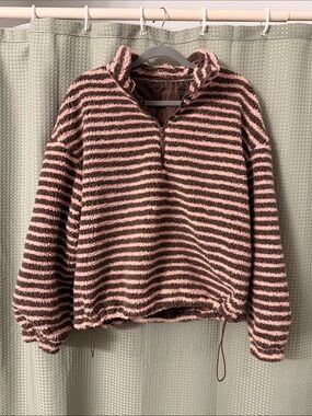 Striped Plush Half-Zip Jacket - Pink & Brown